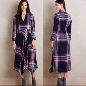 Isabella Sinclair Women's Tartan Plaid Surplice Maxi Dress Size Small Blue/Red